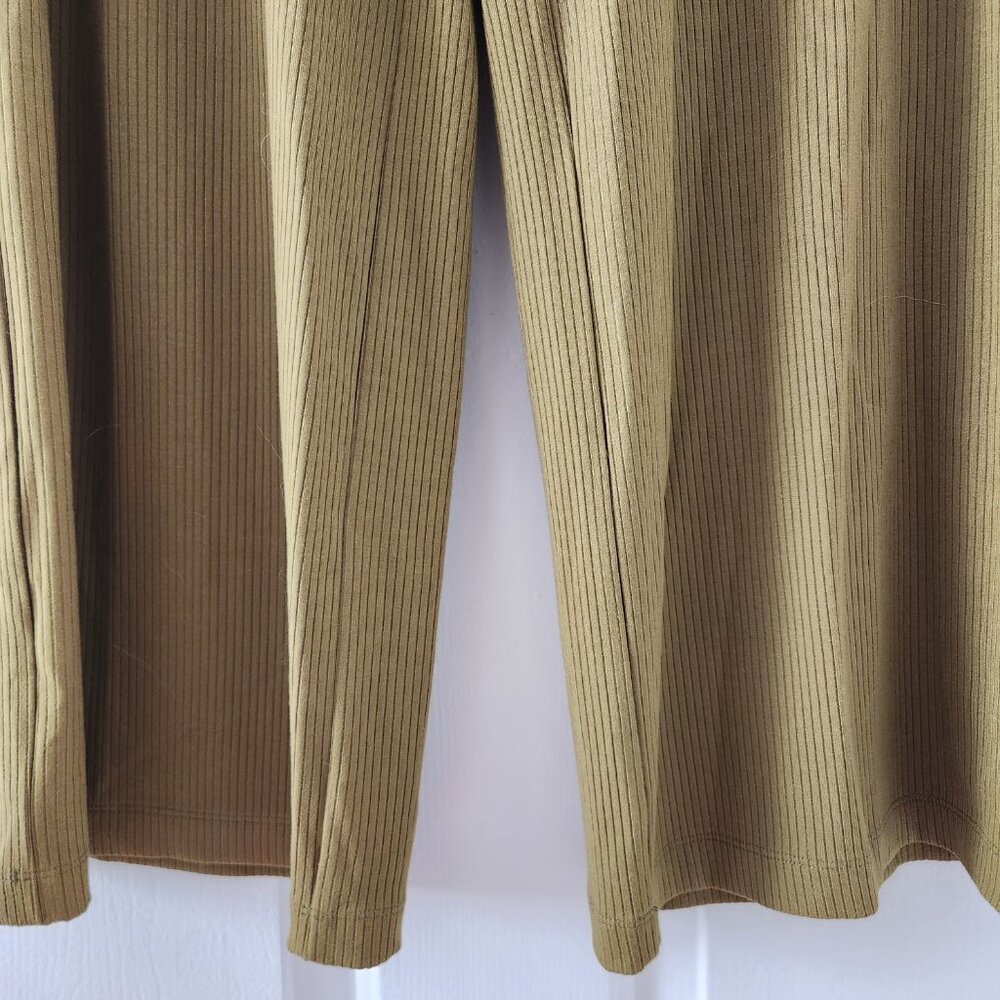 LOFT Olive Green Ribbed Cropped Stretchy Wide Leg Casual Pants - Size S - Picture 4 of 8